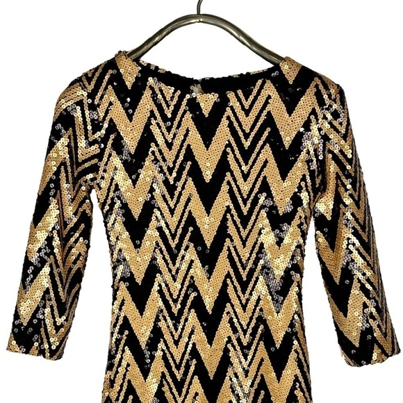 ARK & CO. SEQUIN EMBELLISHED CHEVRON STRIPE 3/4 SLEEVE FITTED SHEATH DRESS - Picture 6 of 16